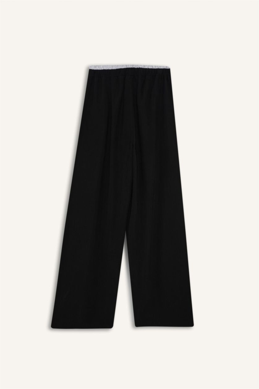 FEMME Noir Pantalon baggy en Tencel taille normale et longueur standard avec poches