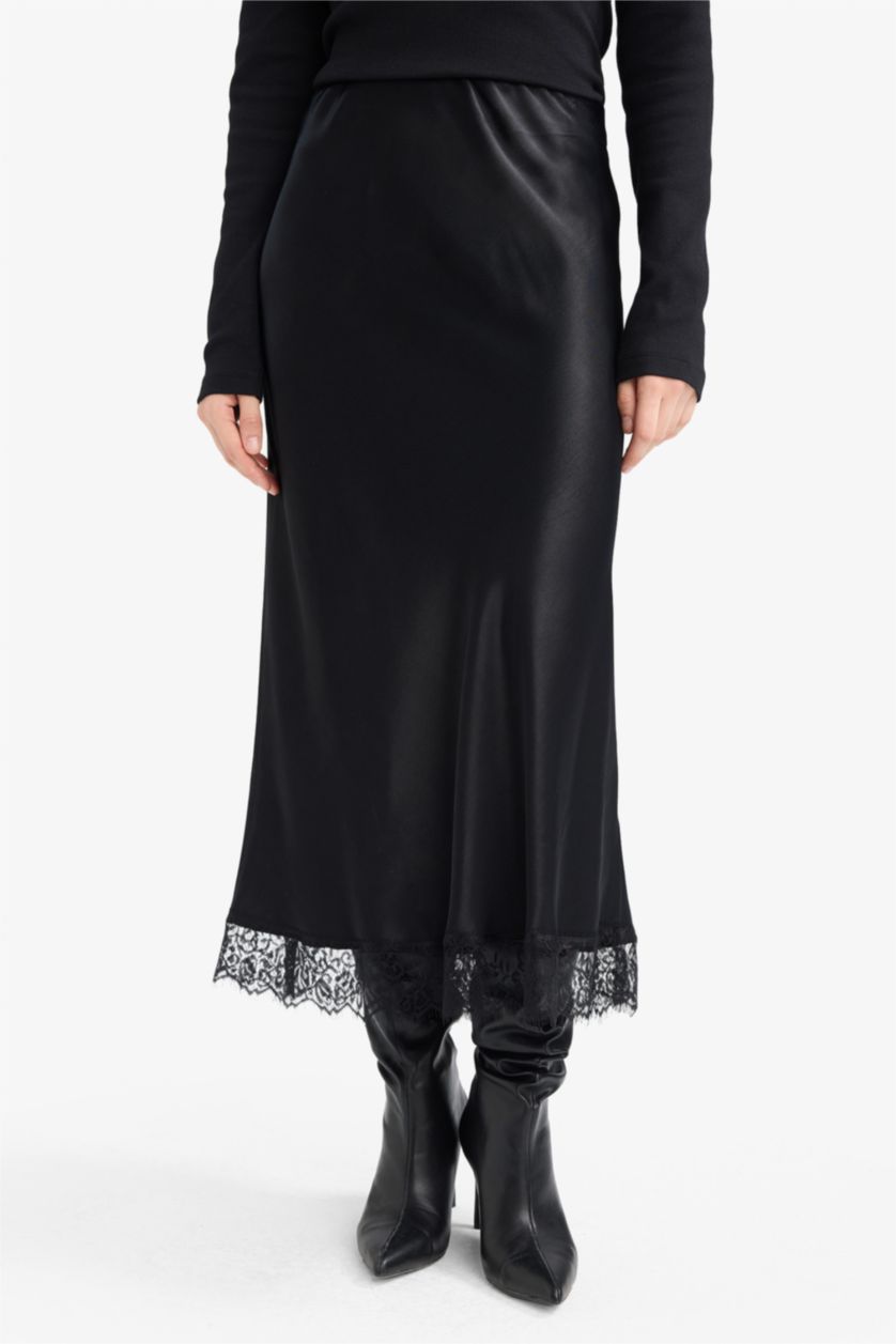 Әйелдерге қара a сызығы орташа ұзындық Тоқылған юбка