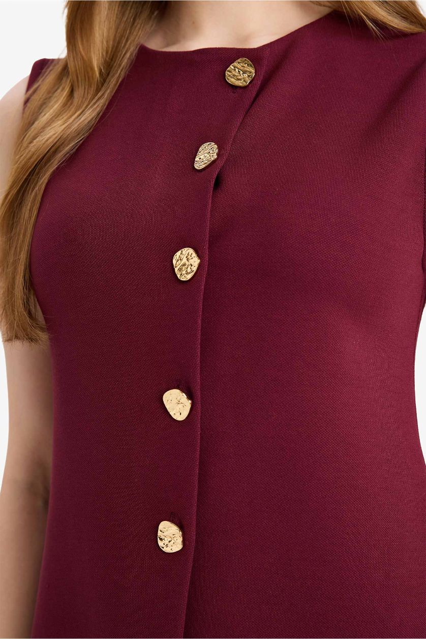 حريمي خمري كارديجان تريكو بقصة سليم وياقة دائرية