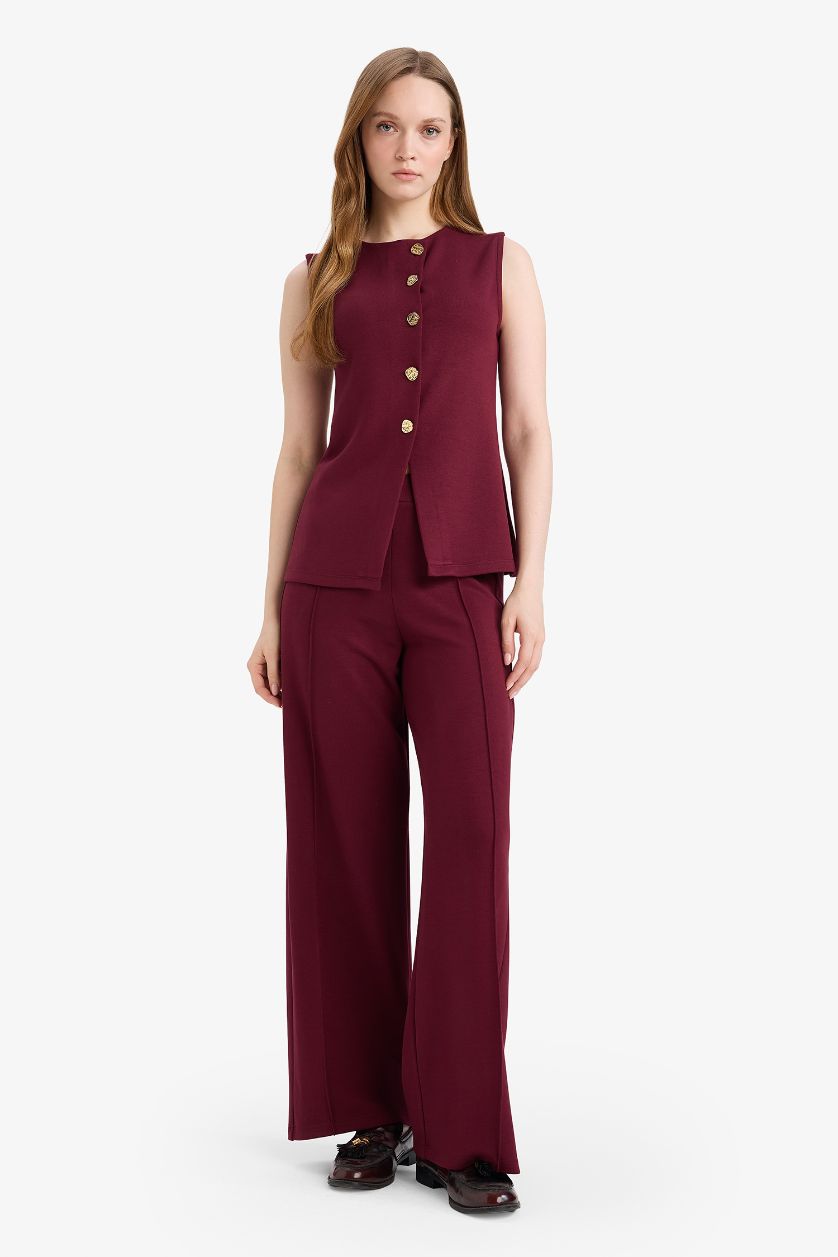 WOMAN Bordeaux Wide Leg Sweatshirt Fabric Trousers
