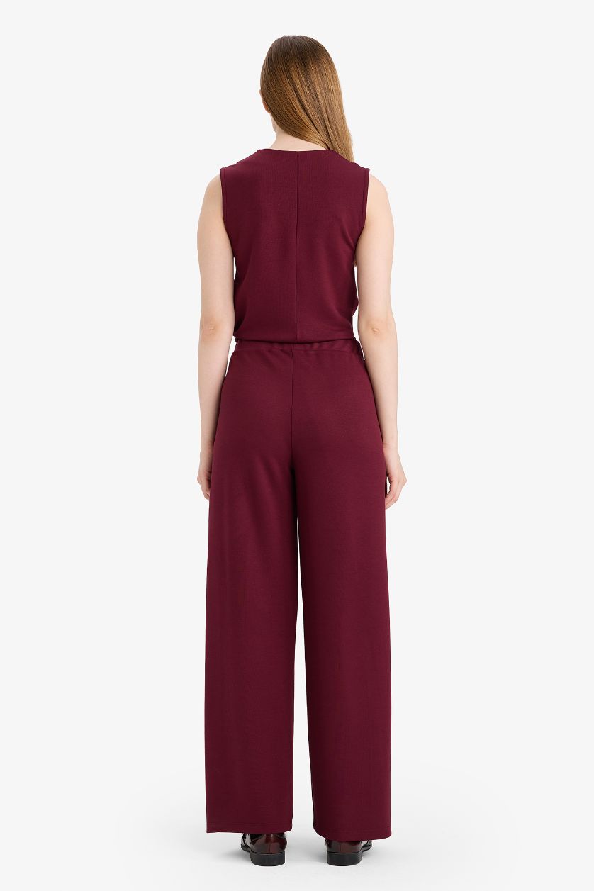 WOMAN Bordeaux Wide Leg Sweatshirt Fabric Trousers