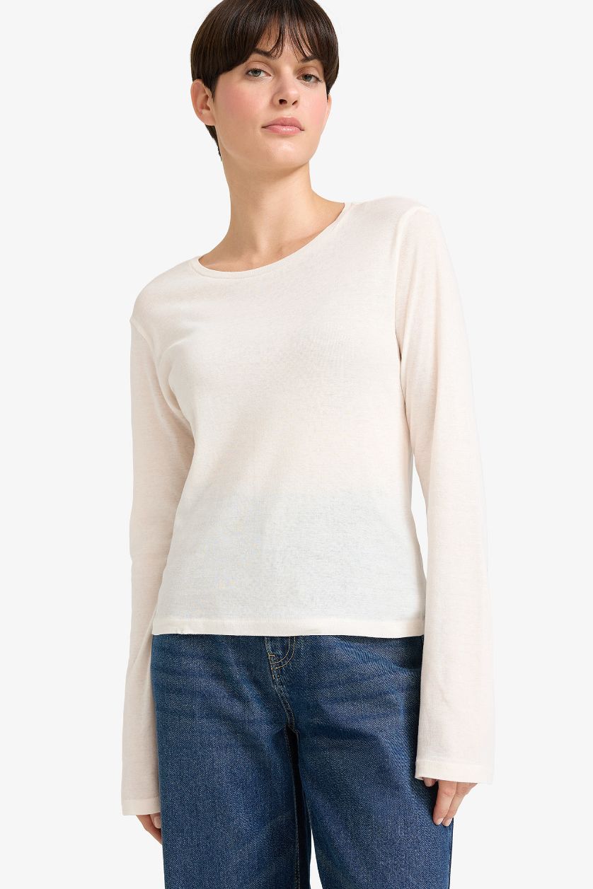 نساء أبيض تيشيرت ردن طويل بياخة مستديرة