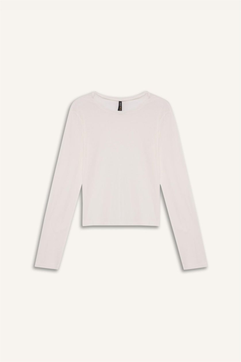 نساء أبيض تيشيرت ردن طويل بياخة مستديرة