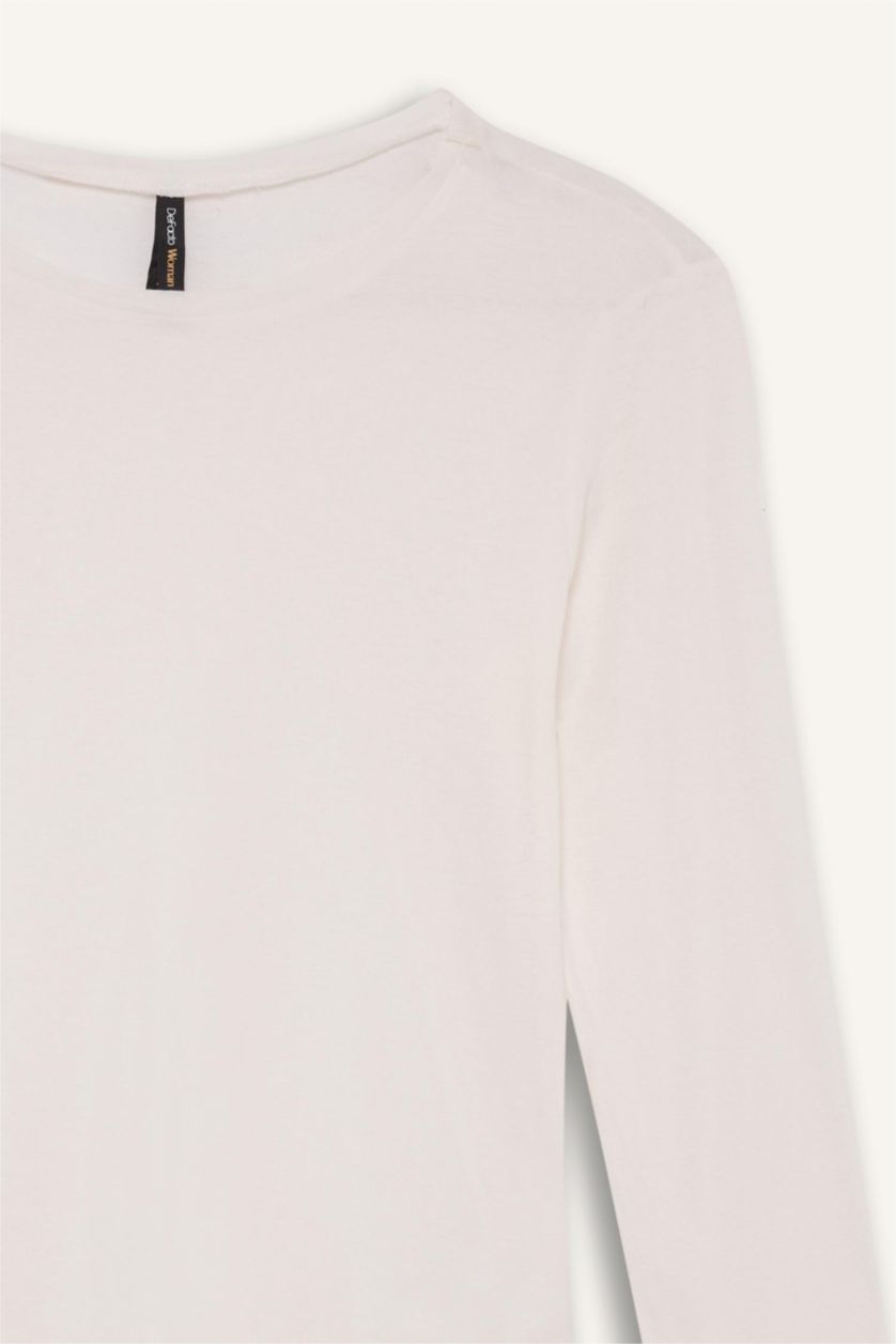 نساء أبيض تيشيرت ردن طويل بياخة مستديرة