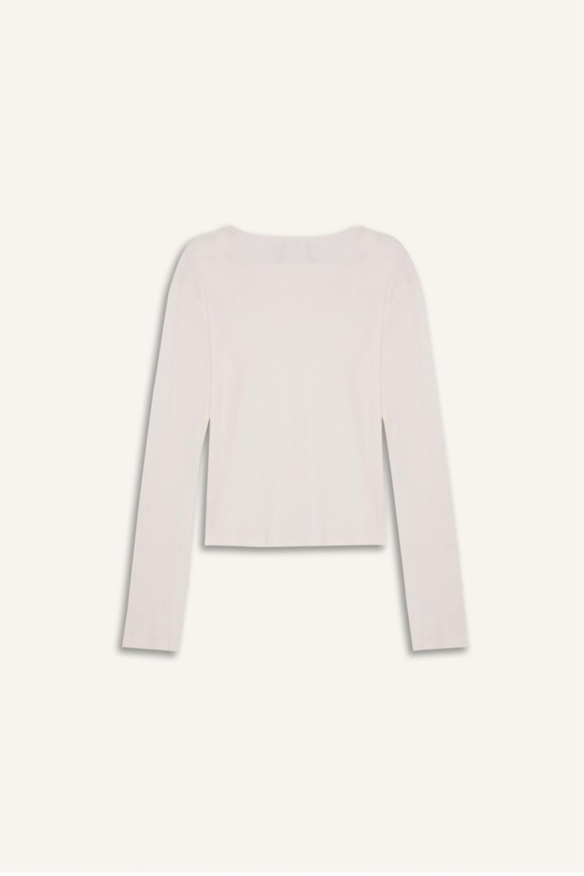 نساء أبيض تيشيرت ردن طويل بياخة مستديرة