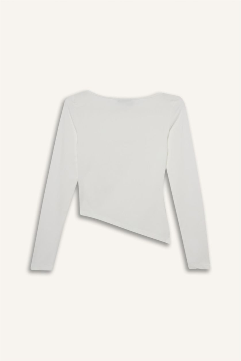 حريمي بيج فاتح تيشيرت كم طويل مخصر برقبة مستديرة