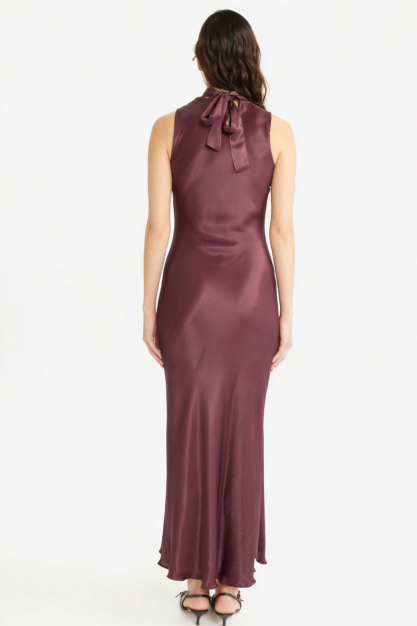 Woman Bordeaux Regular Fit Satin Maxi Dress