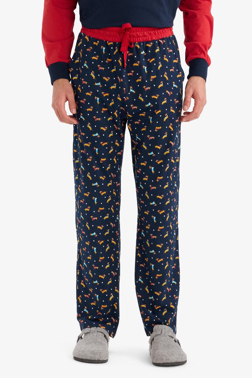 رجالي كحلي طقم بيجاما قصة عادية كم طويل - قطعتين