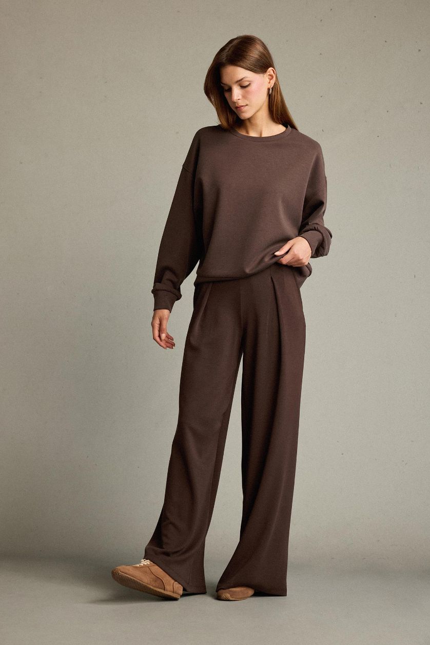 Kadın Kahve Regular Fit Normal Bel Düz Paça Modal Pantolon