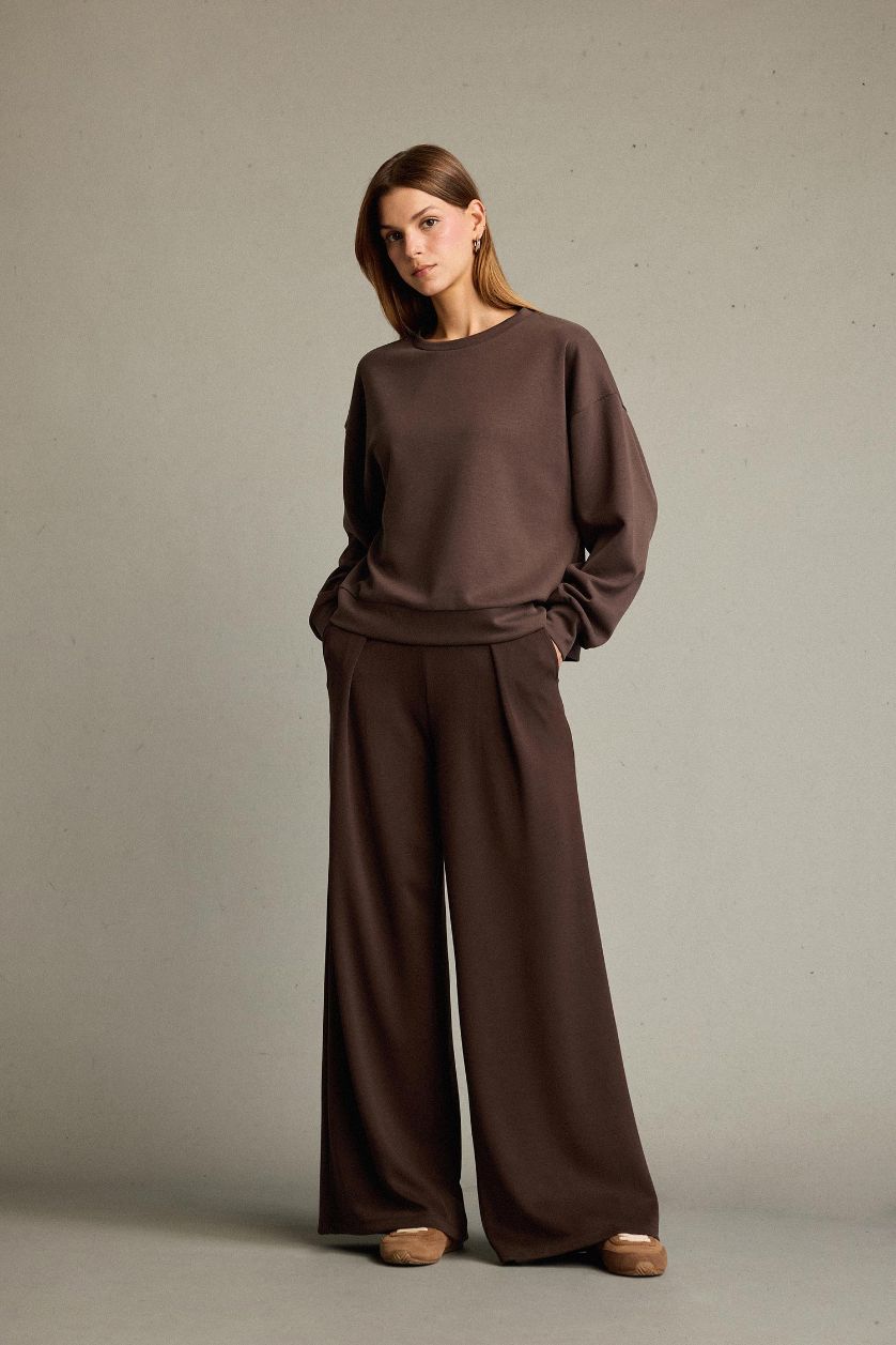 Kadın Kahve Regular Fit Normal Bel Düz Paça Modal Pantolon