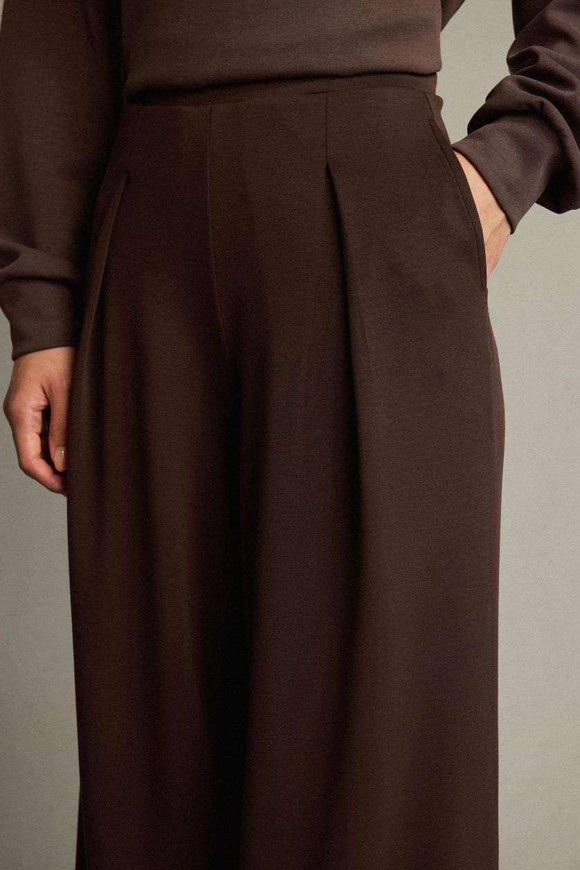 Kadın Kahve Regular Fit Normal Bel Düz Paça Modal Pantolon