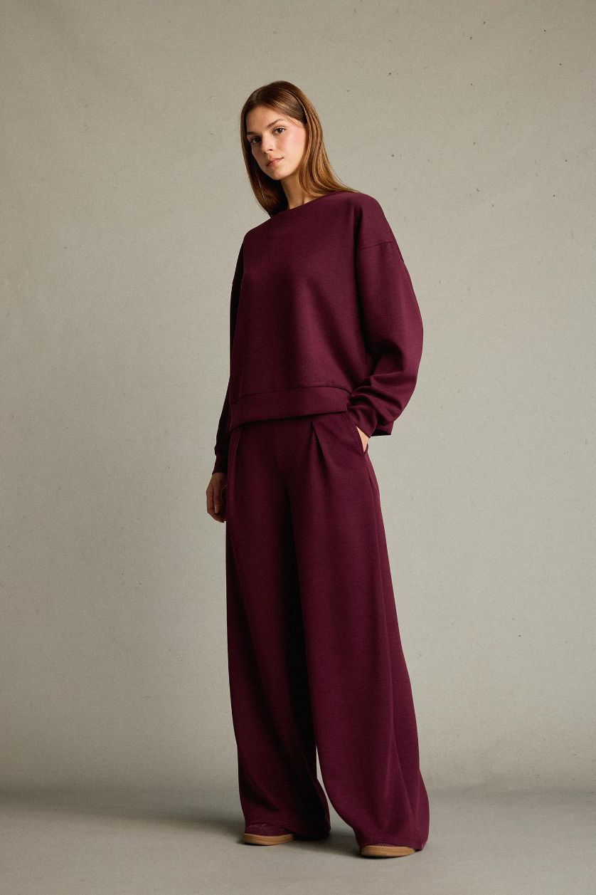 Woman Bordeaux Regular Fit Regular Hem modal Trousers