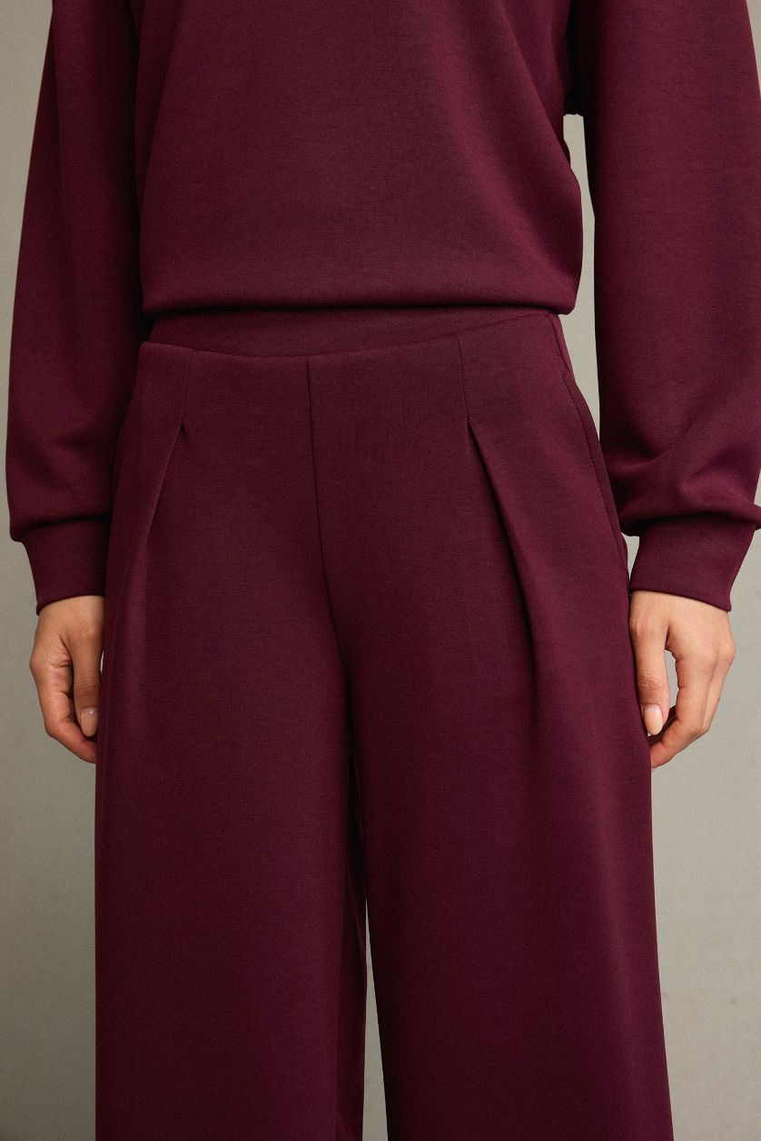 Woman Bordeaux Regular Fit Regular Hem modal Trousers