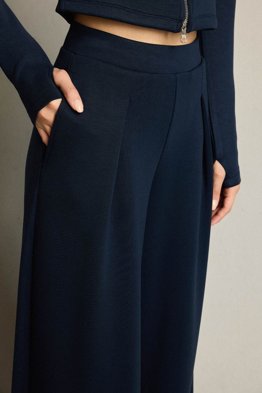 Kadın Lacivert Regular Fit Normal Bel Düz Paça Modal Pantolon