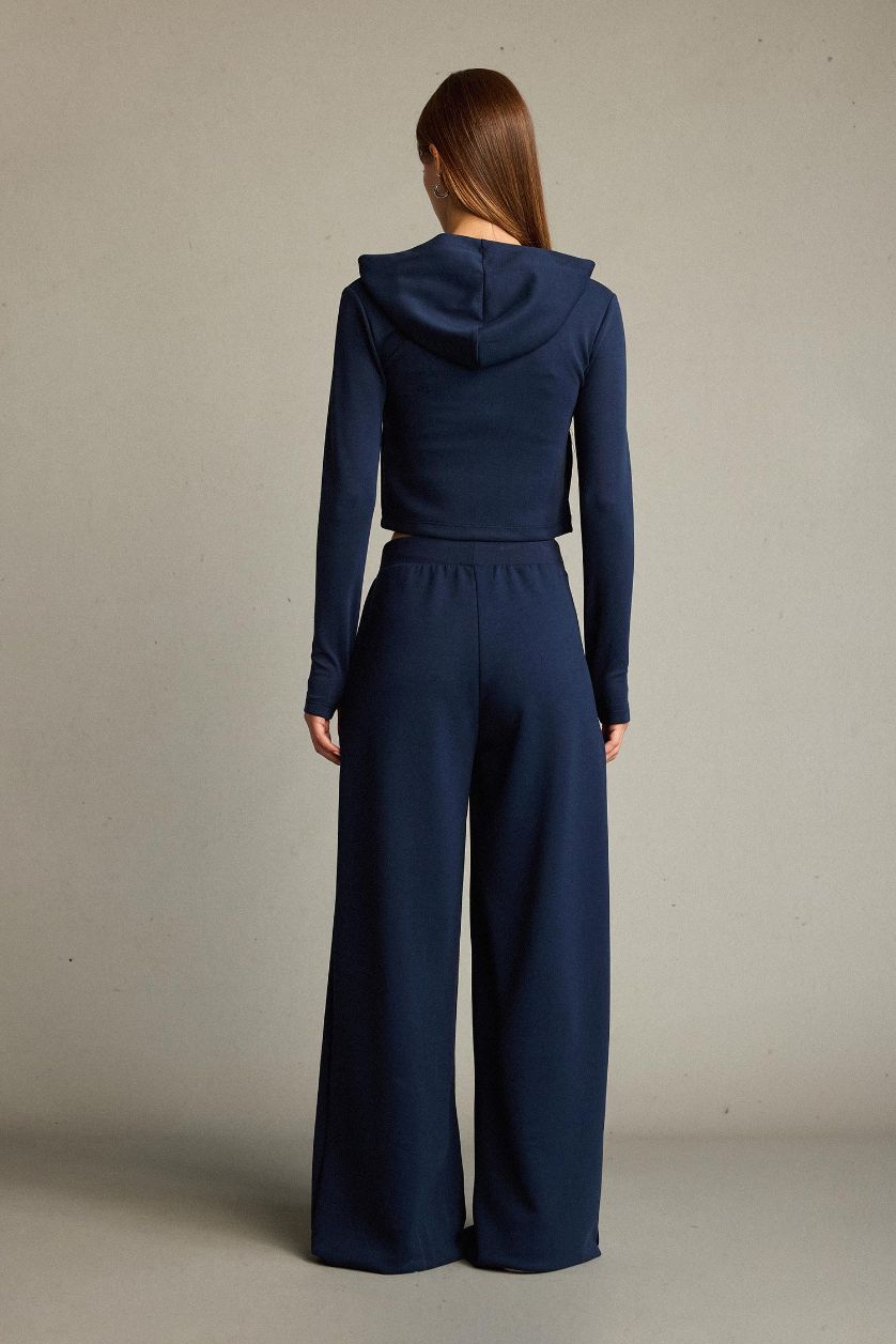 Kadın Lacivert Regular Fit Normal Bel Düz Paça Modal Pantolon