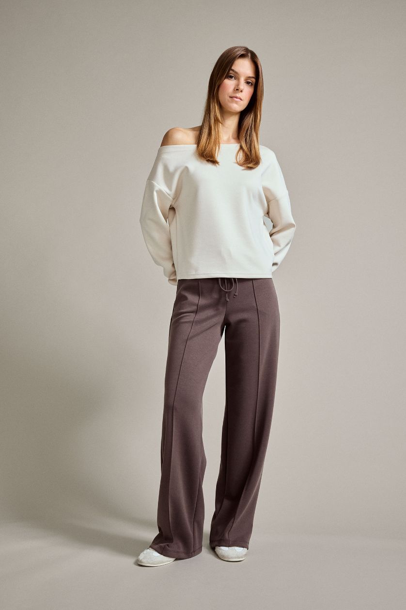 Kadın Kahve Relax Fit Normal Bel Düz Paça Modal Pantolon