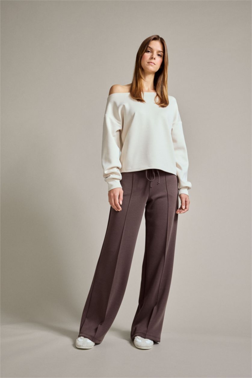 Kadın Kahve Relax Fit Normal Bel Düz Paça Modal Pantolon