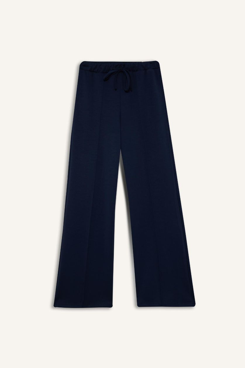 حريمي كحلي بنطلون منسوج قصة مريحة برجل عادية وخصر عادي