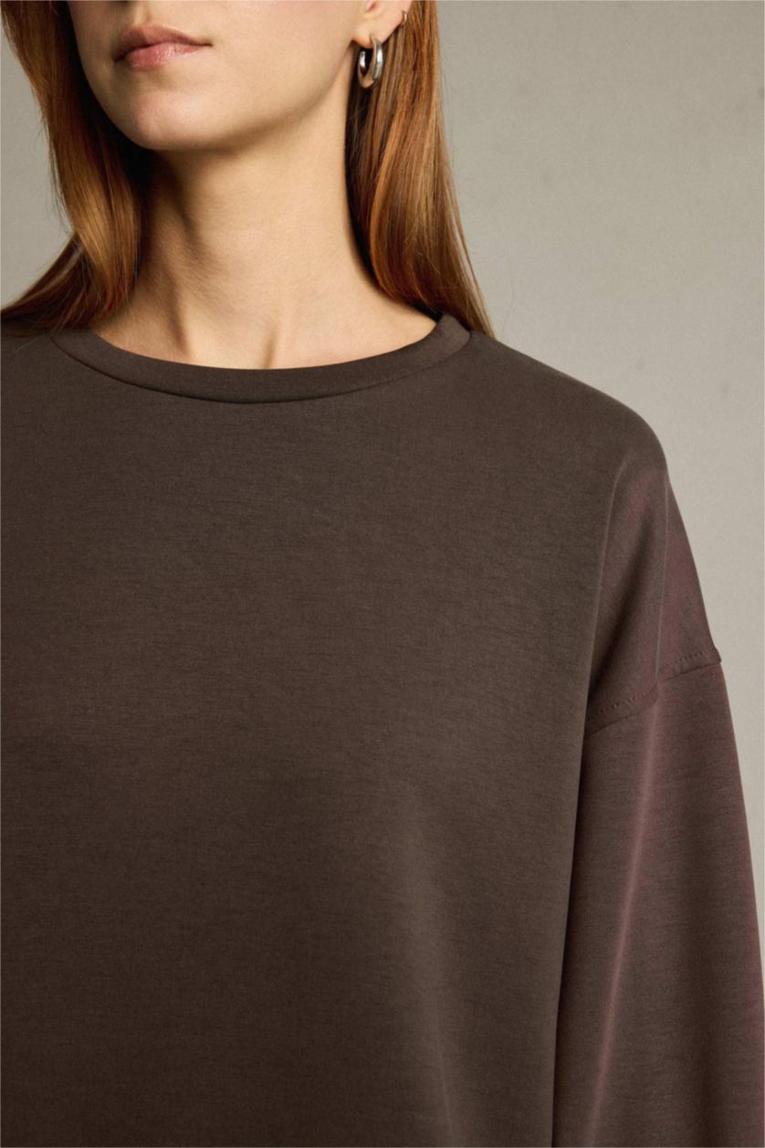 Женщины Коричневый Свитшот с круглым вырезом из модала для женщин
