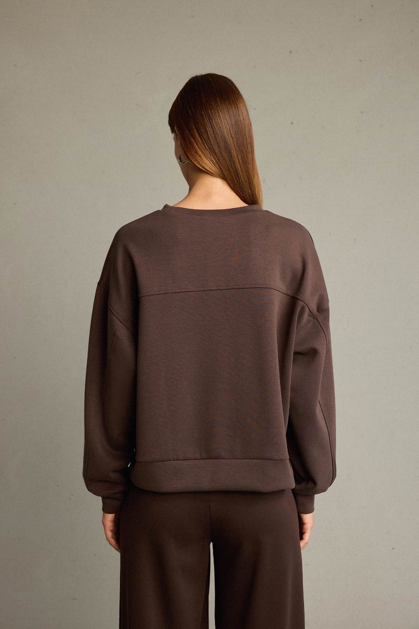 Женщины Коричневый Свитшот с круглым вырезом из модала для женщин