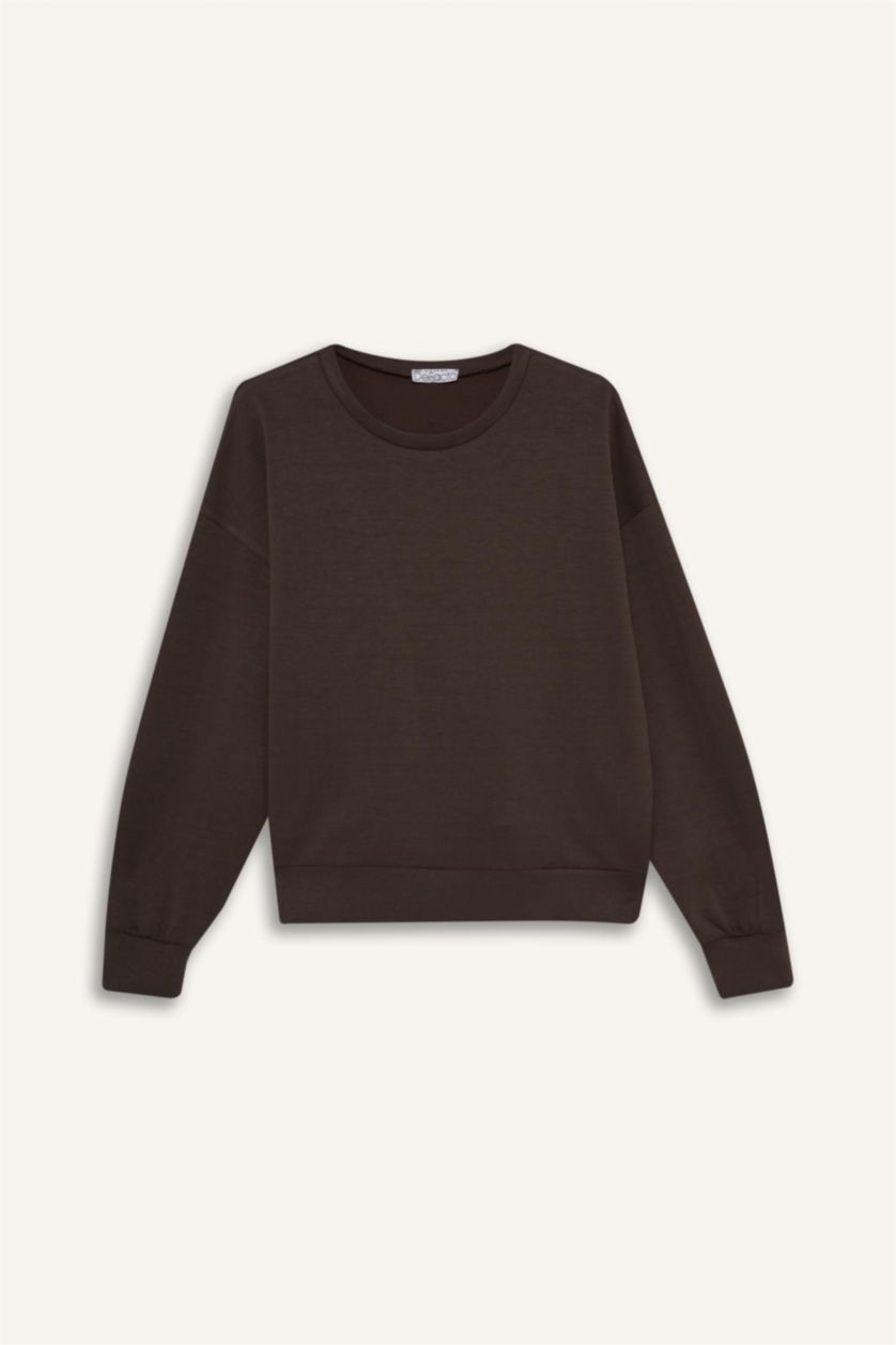 Женщины Коричневый Свитшот с круглым вырезом из модала для женщин