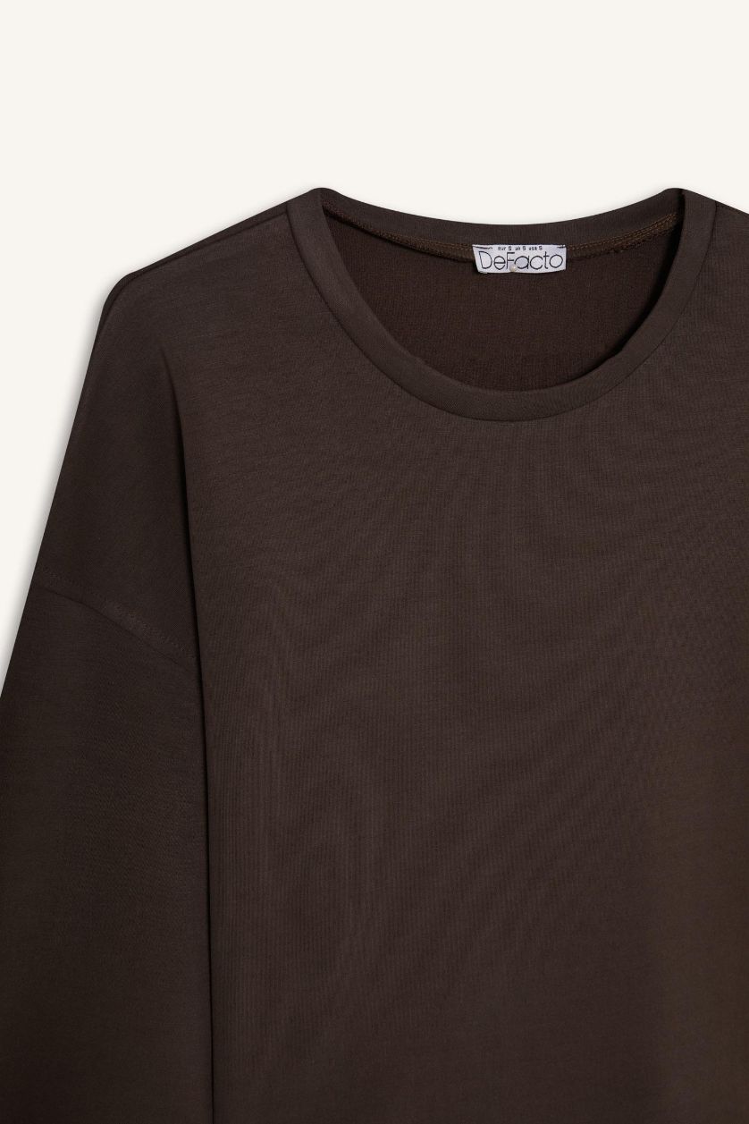 Женщины Коричневый Свитшот с круглым вырезом из модала для женщин