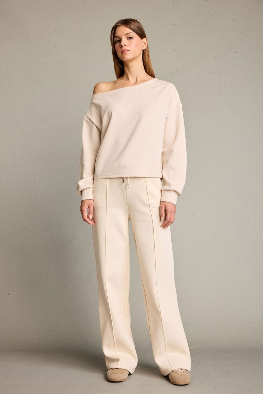 Kadın Taş Kayık Yaka Modal Sweatshirt