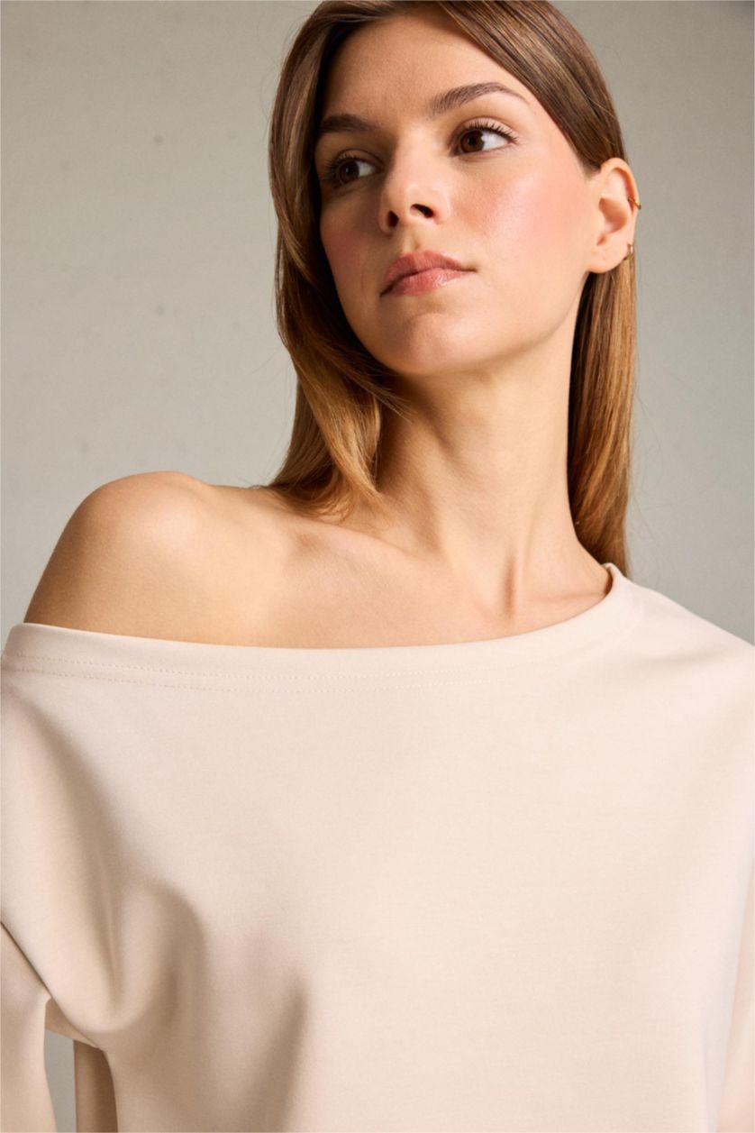 Kadın Taş Kayık Yaka Modal Sweatshirt