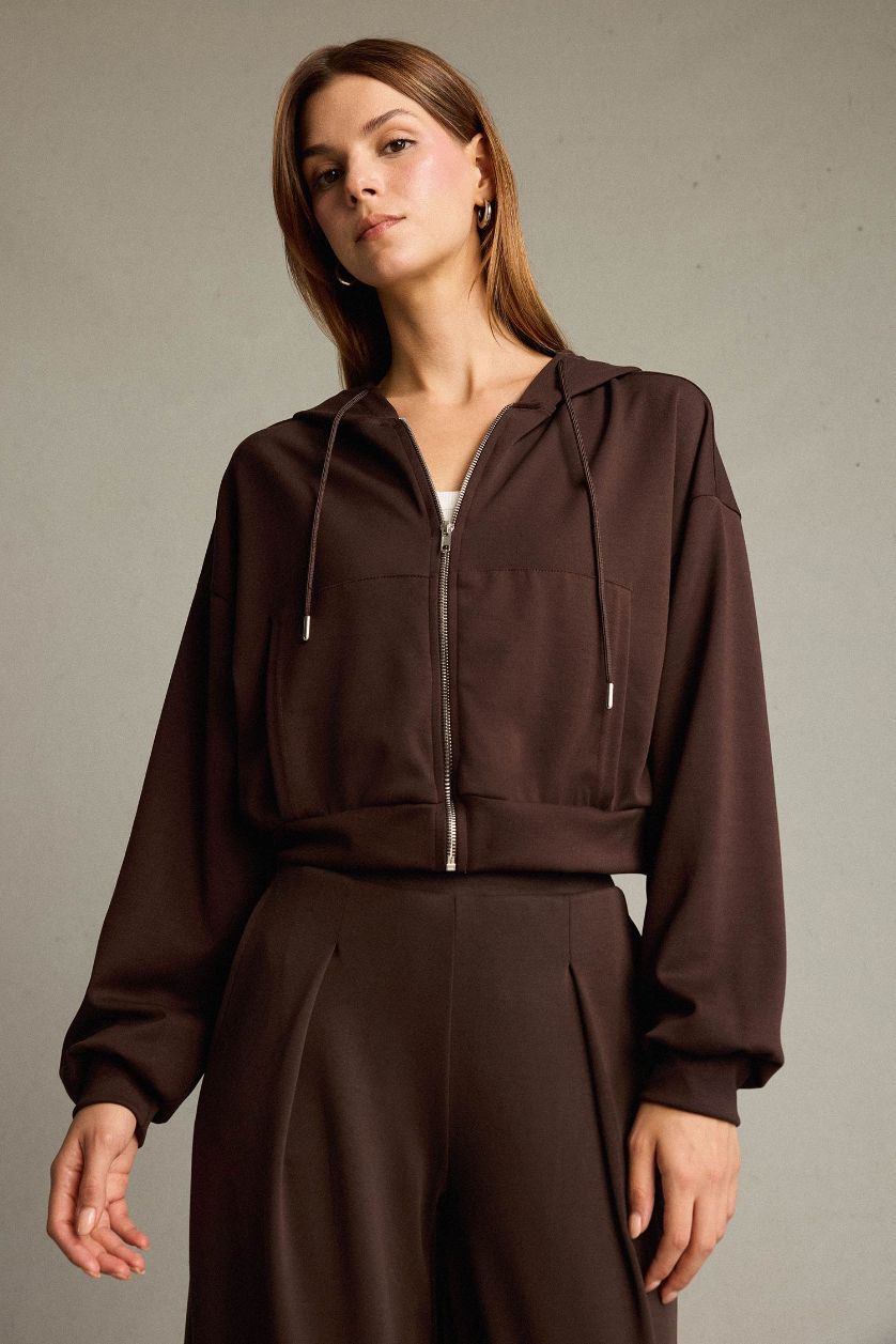 نساء بني سويت شيرت بغطاء للرأس بسحاب