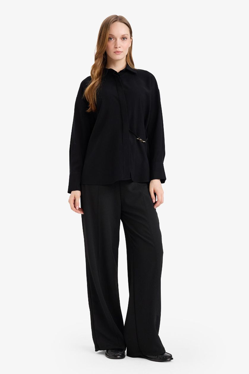 WOMAN Black Straight Wide Leg Crepe Trousers
