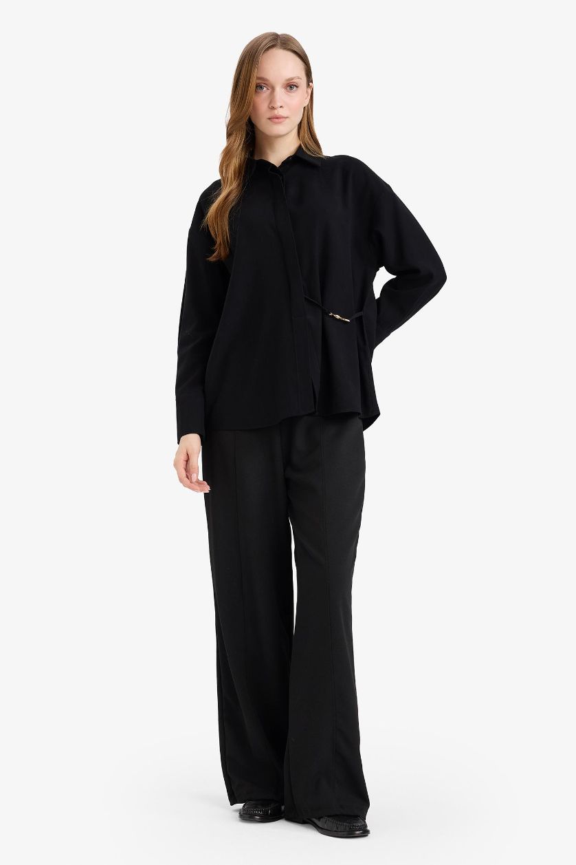 WOMAN Black Straight Wide Leg Crepe Trousers