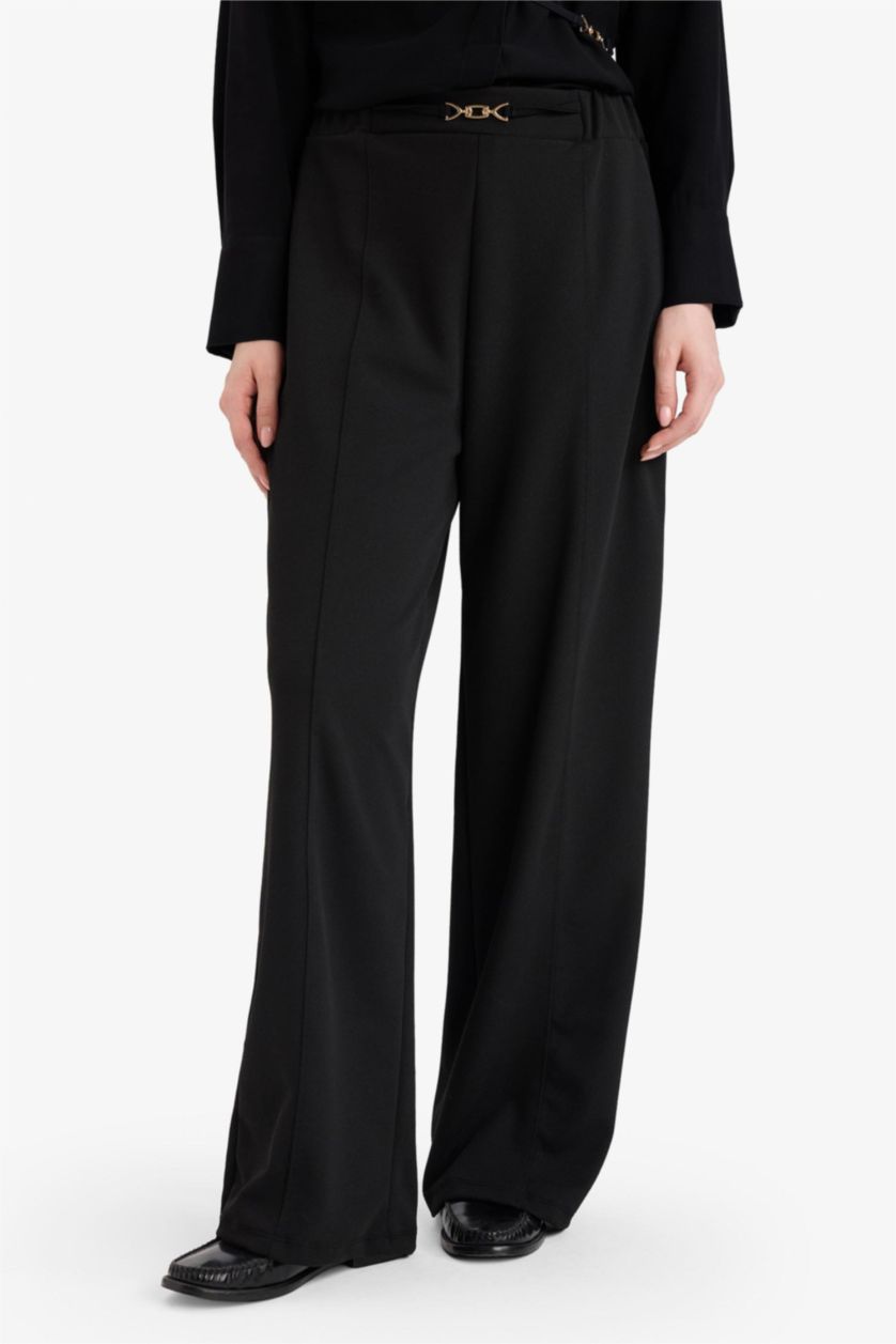 WOMAN Black Straight Wide Leg Crepe Trousers