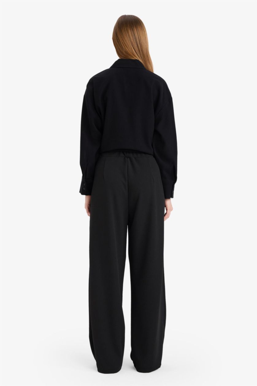 WOMAN Black Straight Wide Leg Crepe Trousers