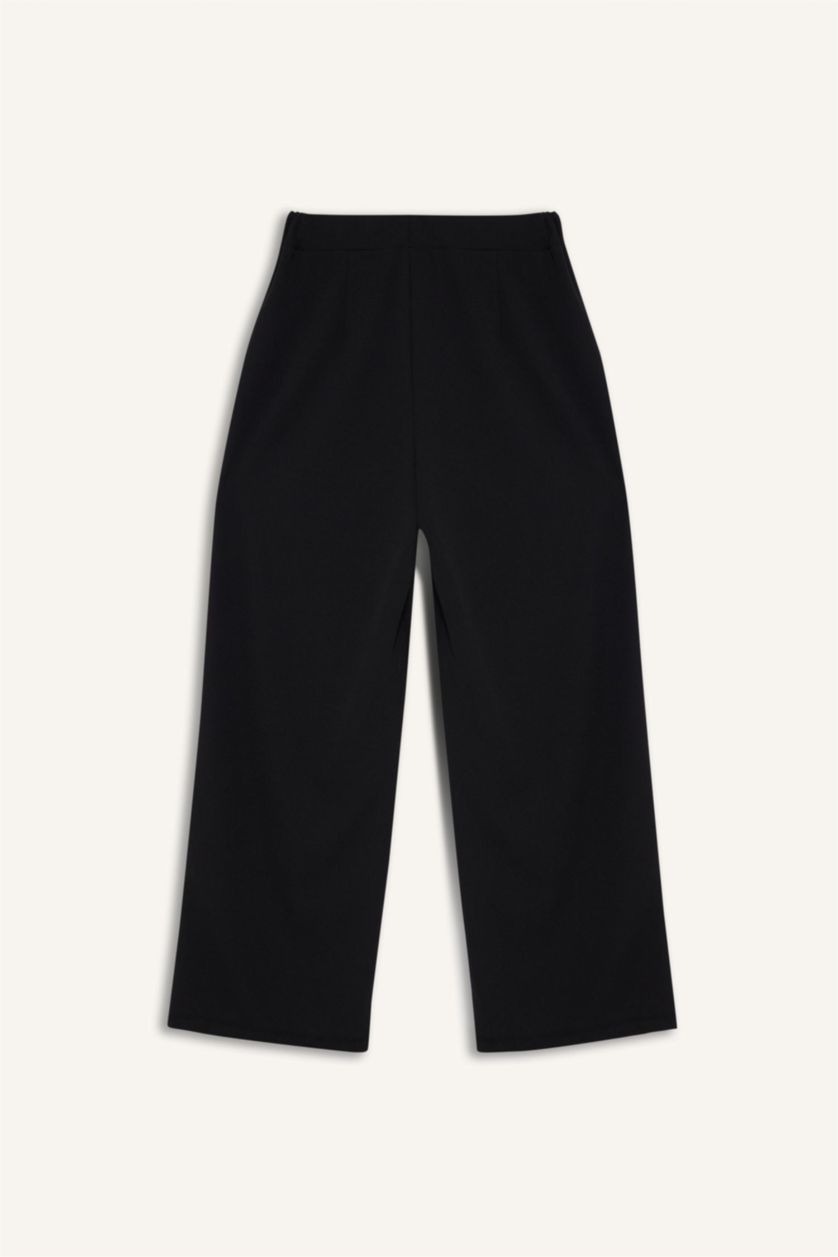 WOMAN Black Straight Wide Leg Crepe Trousers