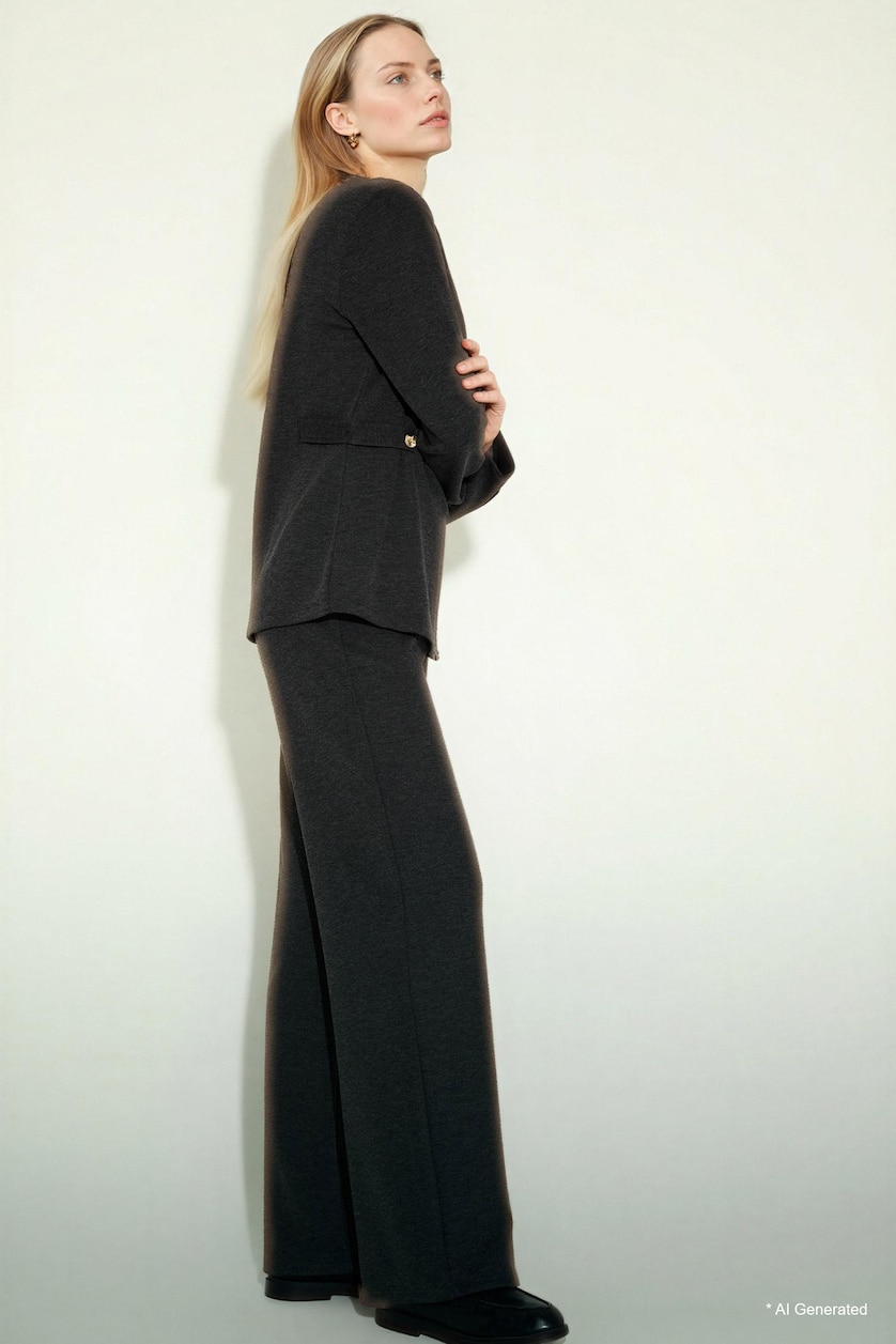WOMAN Anthracite Straight Fit Pique Trousers