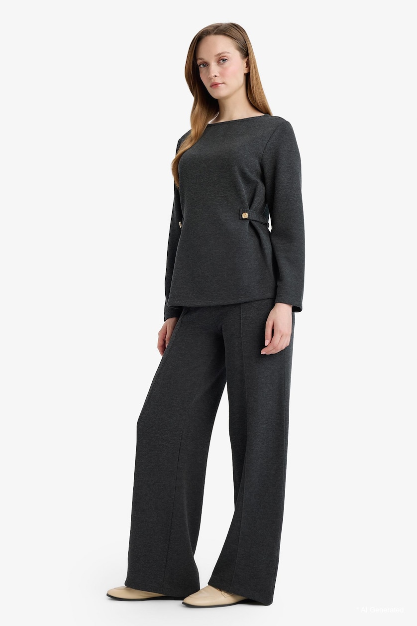 WOMAN Anthracite Straight Fit Pique Trousers