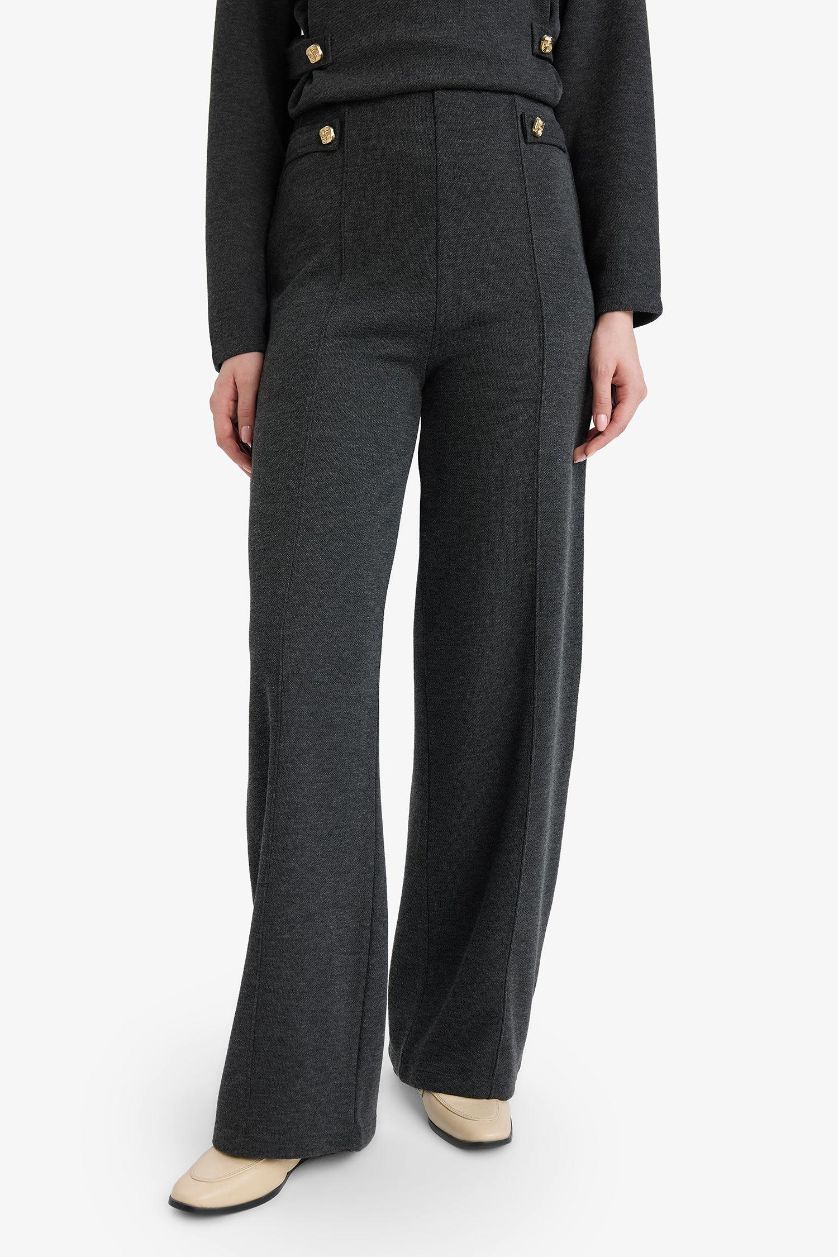 Kadın Antrasit Straıght Fıt Düz Paça Pike Pantolon