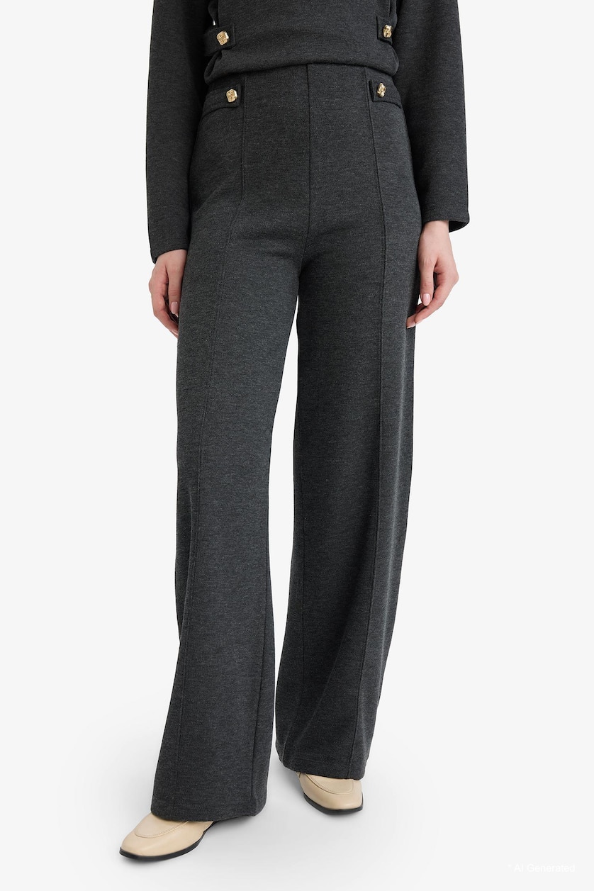 WOMAN Anthracite Straight Fit Pique Trousers