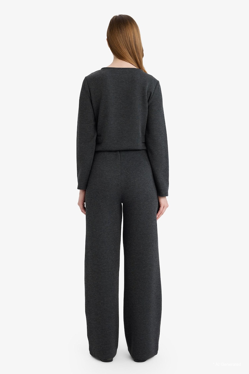 WOMAN Anthracite Straight Fit Pique Trousers