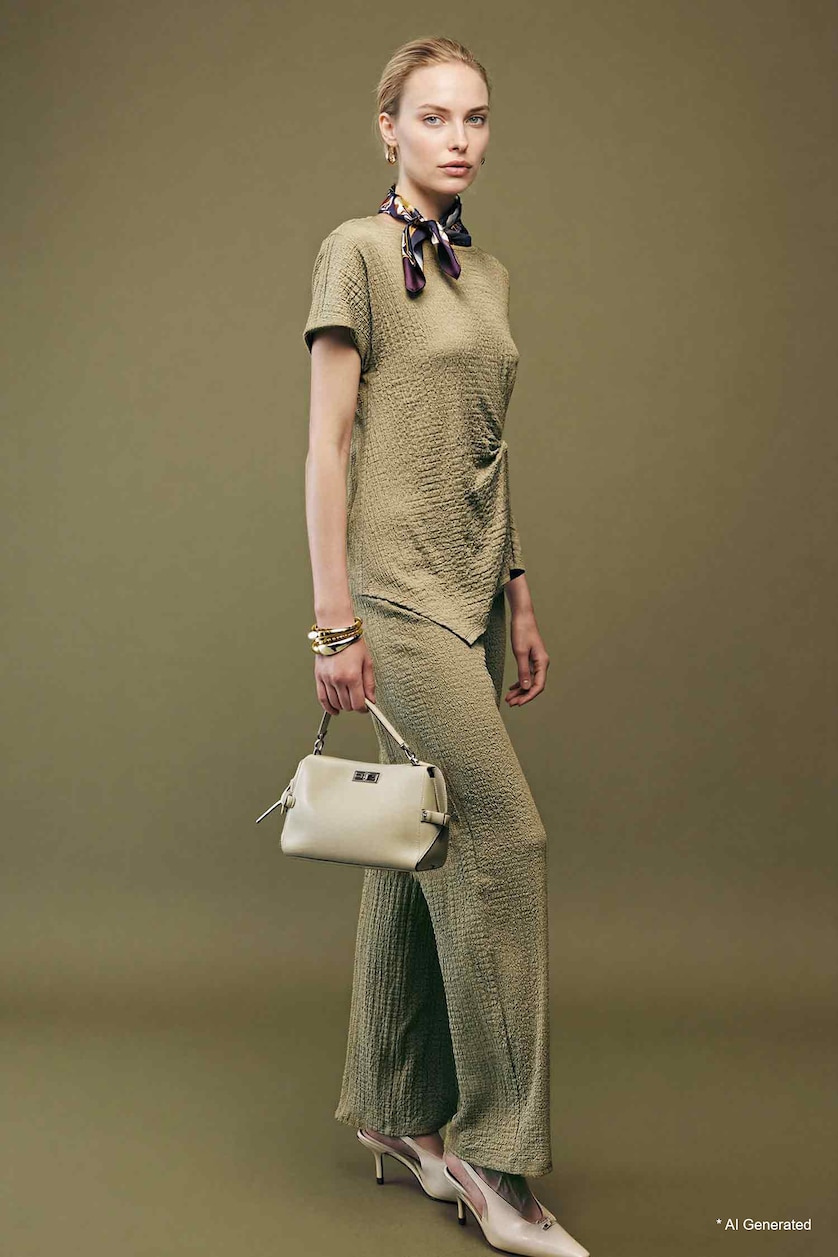WOMAN Light Khaki Straight Fit Crinkle Trousers