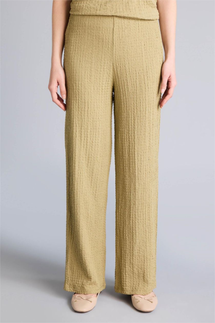 WOMAN Light Khaki Straight Fit Crinkle Trousers