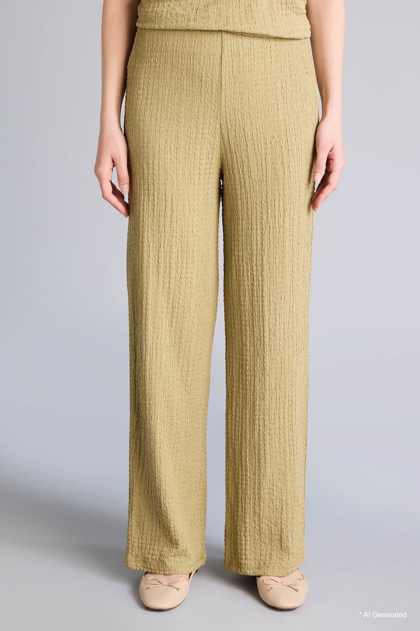 WOMAN Light Khaki Straight Fit Crinkle Trousers