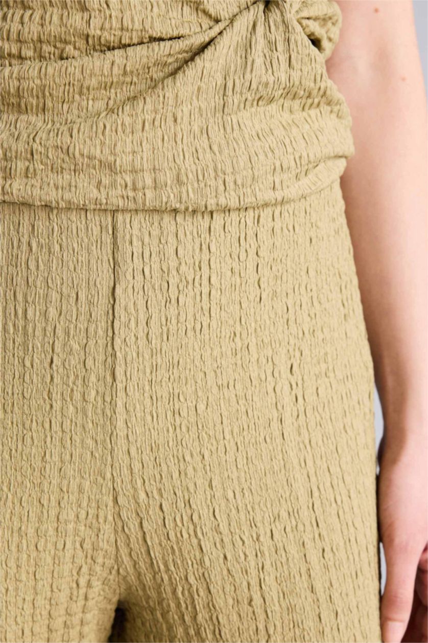 WOMAN Light Khaki Straight Fit Crinkle Trousers