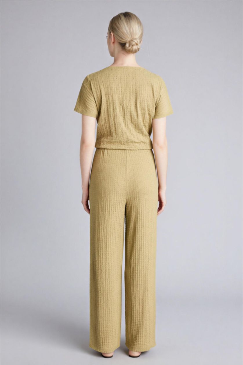 WOMAN Light Khaki Straight Fit Crinkle Trousers