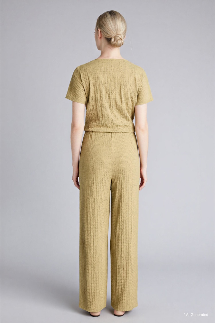 WOMAN Light Khaki Straight Fit Crinkle Trousers