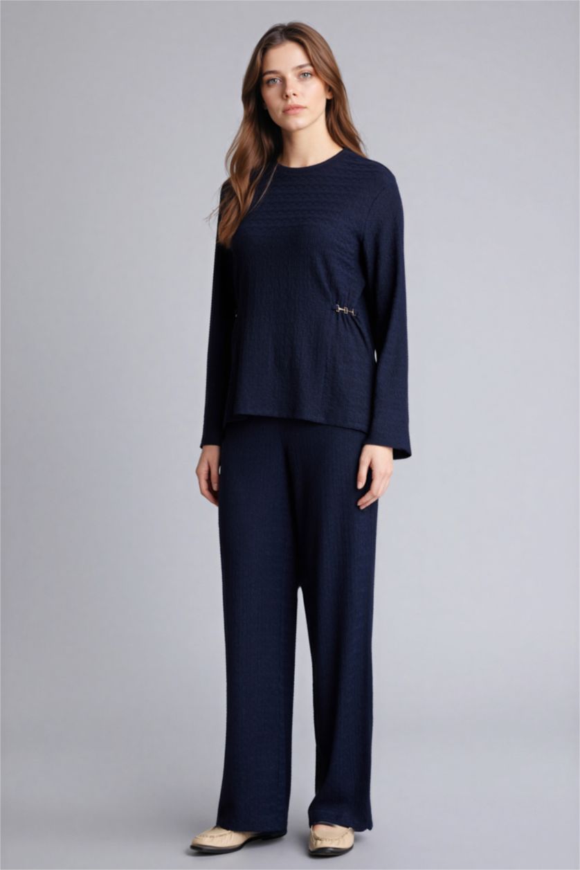 Woman NAVY Straight Fit Regular Hem Trousers