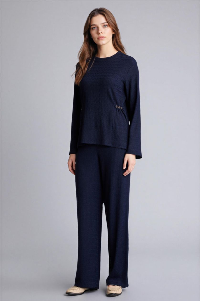 WOMAN NAVY Straight Fit Regular Hem Trousers