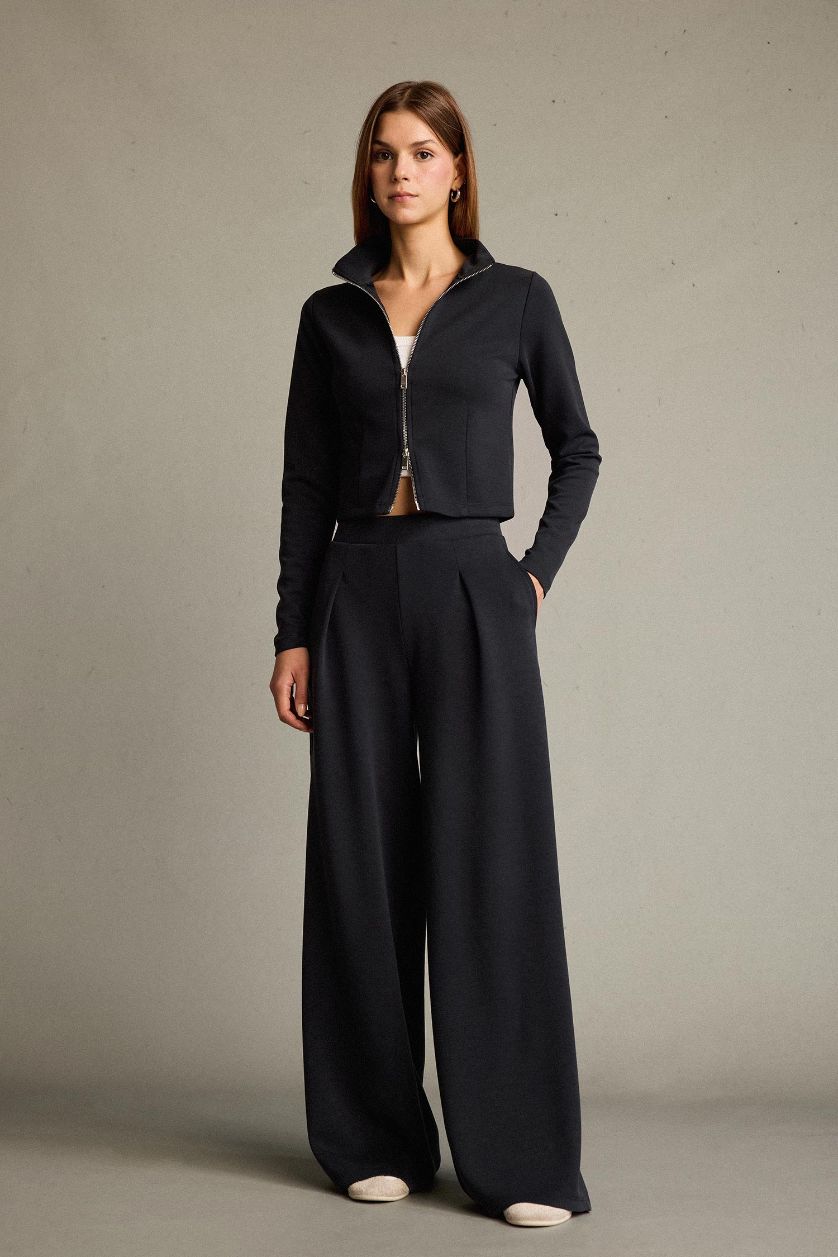 Kadın Antrasit Yarım Balıkçı Yaka Modal Fermuarlı Sweatshirt 