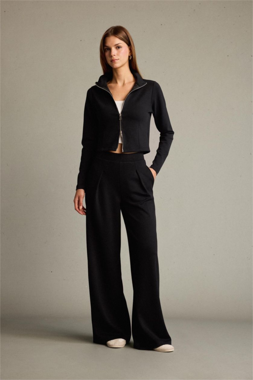 Kadın Siyah Yarım Balıkçı Yaka Modal Fermuarlı Sweatshirt