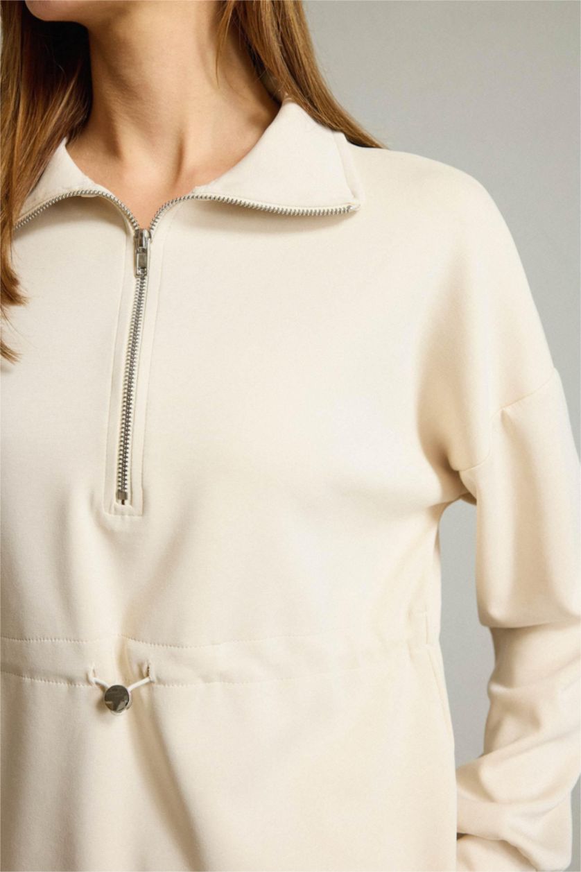 نساء اللون الحجري سويت شيرت منسوج بياخة مستديرة